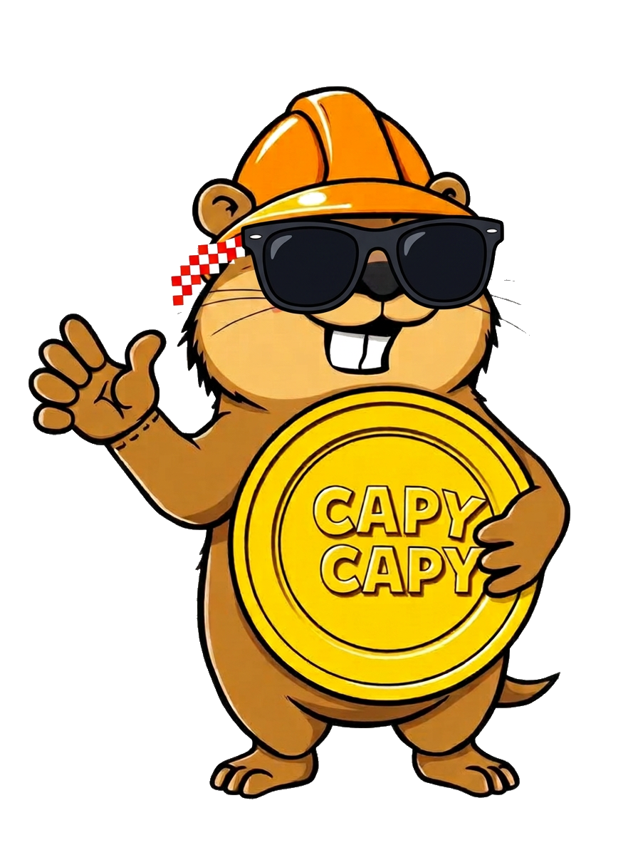 Cappy capybara mascot holding a coin