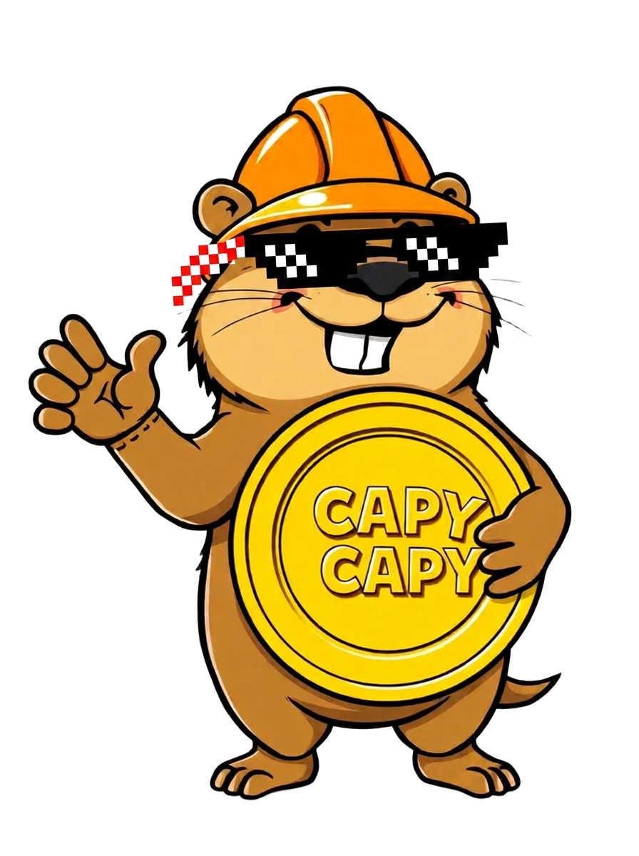 CAPY mascot capybara holding a golden coin